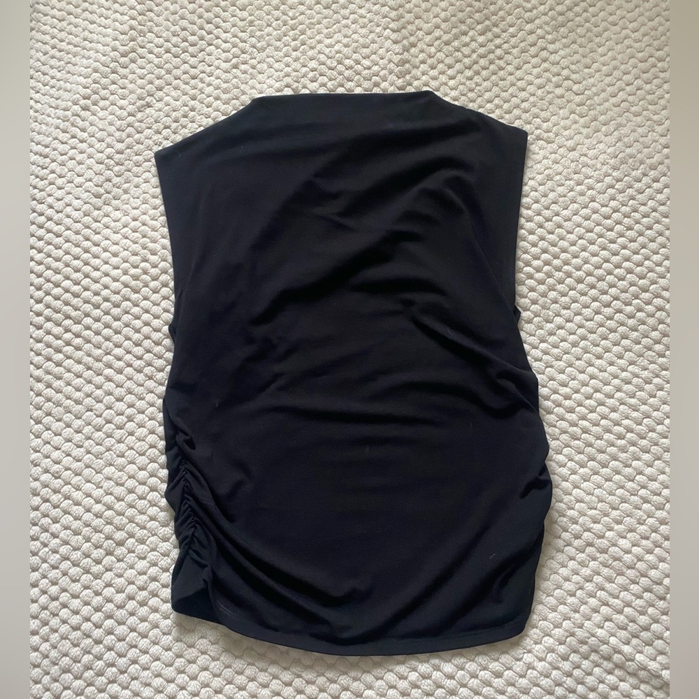 Calvin Klein Ruched Mock Neck Black Top, Size M - Picture 3 of 4
